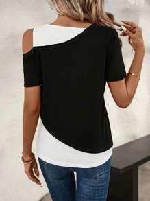 EMERY ROSE Colourblock Asymmetrical Neck Tee