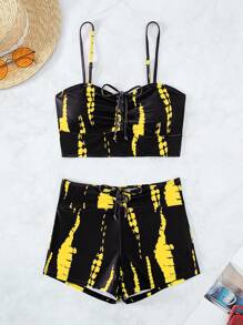 Swim Vcay Tie Dye Shorts Bikini Set For Summer Beach - Multicolor - View 4