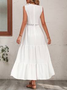 SHEIN VCAY Chèn ren Guipure Xù Hoa Sen Đầm - trắng - Xem 2