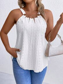 Plus Eyelet Embroidery Cami Top - White - View 3