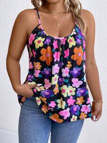 SHEIN LUNE Talla grande Top de tirantes con estampado floral - Multicolor - Ver 3