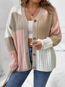 Calvaya 大碼撞色落肩袖開襟衫 - 彩色 - 查看 3