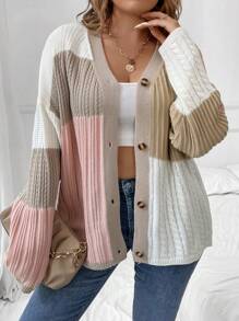 Calvaya 大碼撞色落肩袖開襟衫 - 彩色 - 查看 6