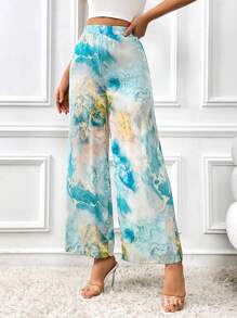 SHEIN Privé 大理石圖案闊腿褲 - 彩色 - 查看 1