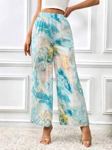 SHEIN Privé 大理石圖案闊腿褲 - 彩色 - 查看 3