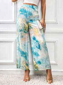 SHEIN Privé 大理石圖案闊腿褲 - 彩色 - 查看 4
