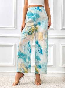 SHEIN Privé 大理石圖案闊腿褲 - 彩色 - 查看 5