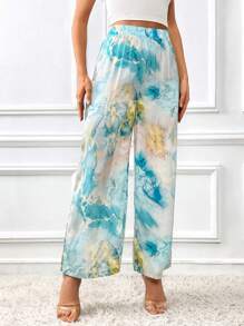 SHEIN Privé 大理石圖案闊腿褲 - 彩色 - 查看 6