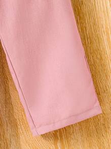 SHEIN 女大童素色單釦翻蓋細節西裝外套和褲子 - 粉色 - 查看 4