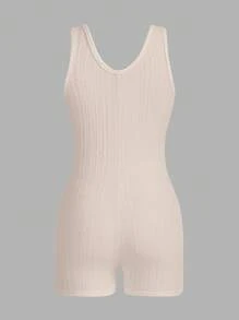 SHEIN ICON Solid Unitard Romper - Apricot - View 3