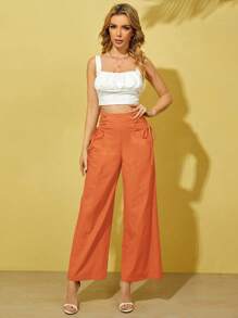 SHEIN Essnce Lace Up Side Wide Leg Trousers - Orange - View 6