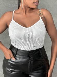SHEIN BAE Plus Sequin Cami Top - White - View 5