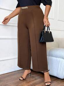 Celure Plus Chain Detail Wide Leg Pants - Coffee Brown - View 1