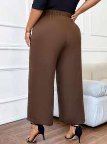 Celure Plus Chain Detail Wide Leg Pants - Coffee Brown - View 2