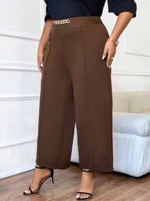 Celure Plus Chain Detail Wide Leg Pants - Coffee Brown - View 4