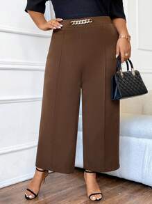 Celure Plus Chain Detail Wide Leg Pants - Coffee Brown - View 5