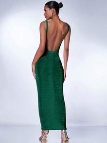 SHEIN BAE 垂領素色吊帶連衣裙 - 墨綠色 - 查看 2