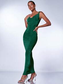 SHEIN BAE 垂領素色吊帶連衣裙 - 墨綠色 - 查看 4