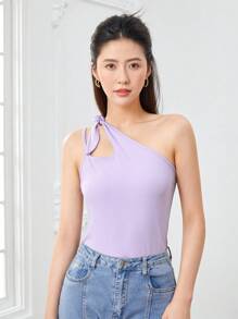 SHEINNeu One Shoulder Knot Detail Top - Lilac Purple - View 1