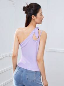 SHEINNeu One Shoulder Knot Detail Top - Lilac Purple - View 2