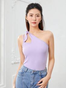 SHEINNeu One Shoulder Knot Detail Top - Lilac Purple - View 6