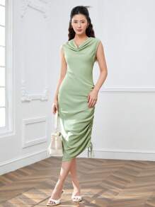 SHEINNeu Abiti collo drappeggiato coulisse laterale plissettato orlo asimmetrico