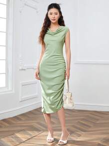 SHEINNeu Abiti collo drappeggiato coulisse laterale plissettato orlo asimmetrico