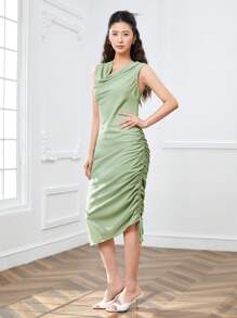 SHEINNeu Abiti collo drappeggiato coulisse laterale plissettato orlo asimmetrico