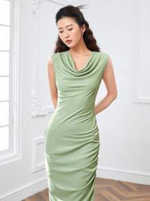 SHEINNeu Abiti collo drappeggiato coulisse laterale plissettato orlo asimmetrico