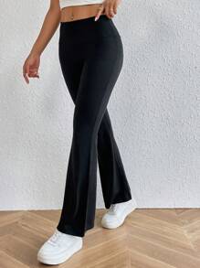 SHEIN PETITE Quần nữ màu trơn Giải trí - màu đen - Xem 5