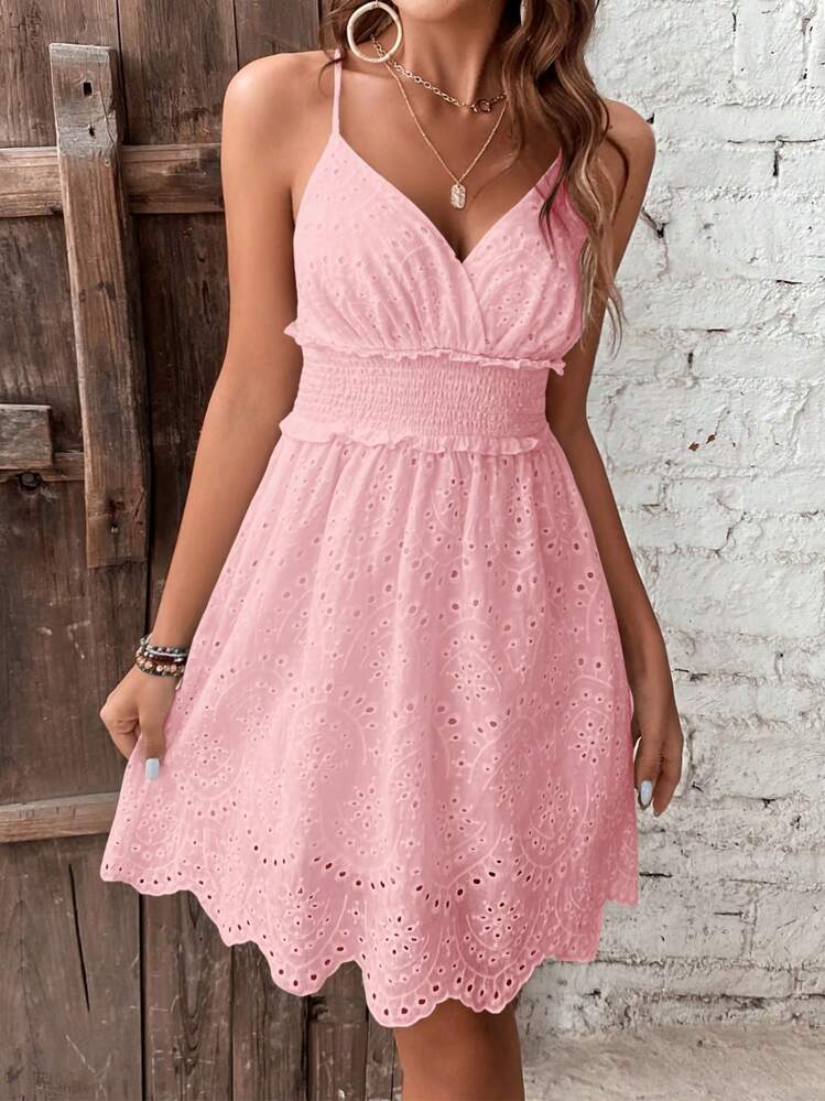 Breezaya Eyelet Embroidery Scallop Trim Cami Dress | SHEIN USA