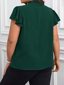 Reflora Blusa con mangas de mariposa y cuello con lazo, talla grande - Verde - Ver 2