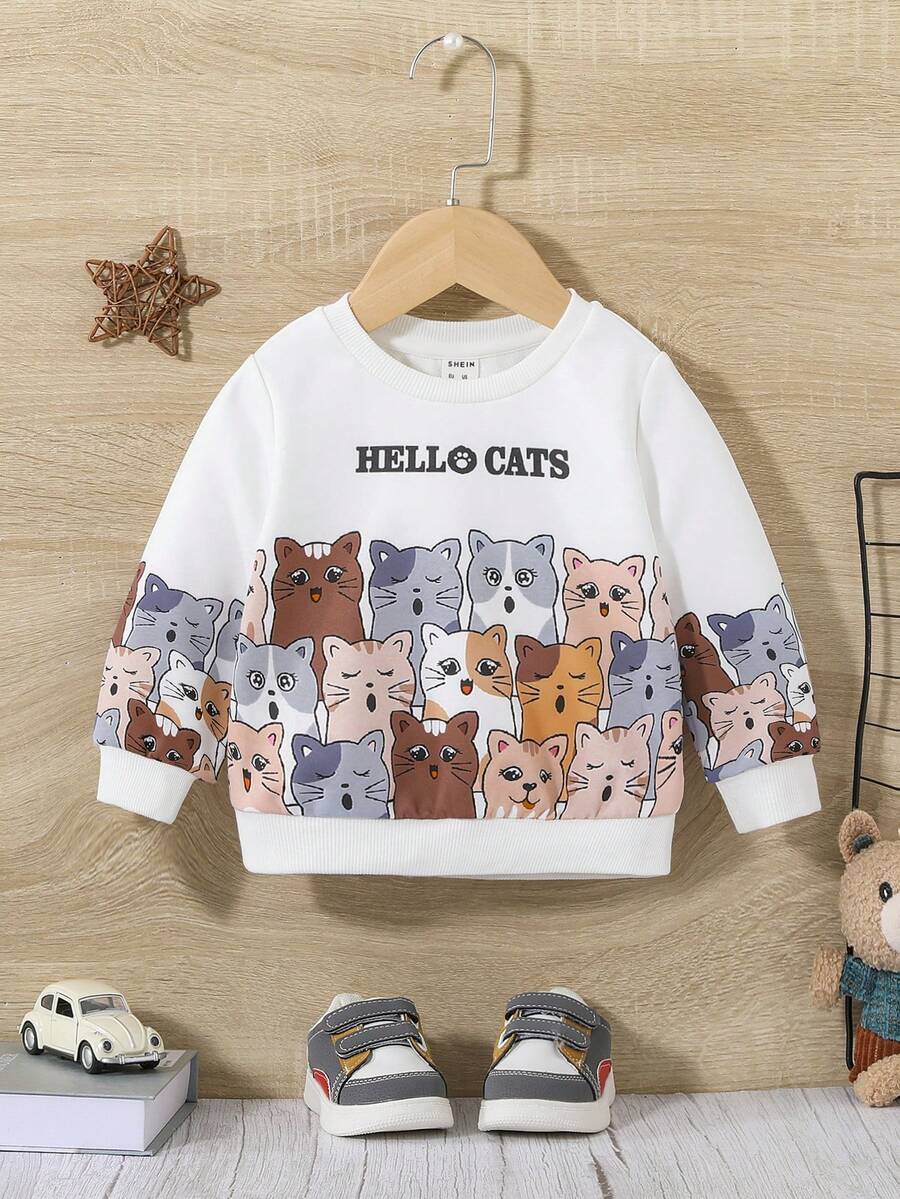 SHEIN 男嬰女孩卡通和字母圖案運動衫 - 彩色 - 查看 1