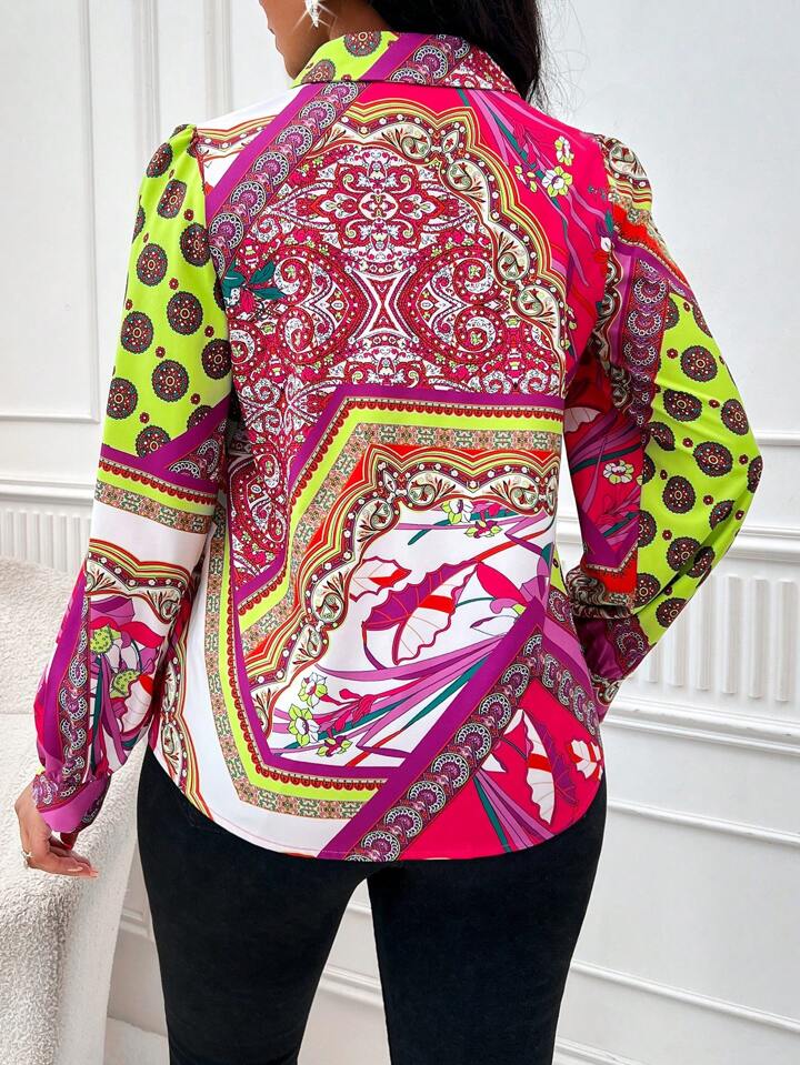 pink scarf print shirt