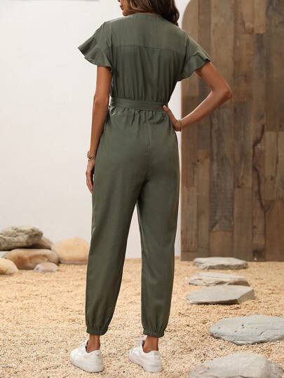 EMERY ROSE Jumpsuit mit Schmetterlingsärmeln, Gürtel,