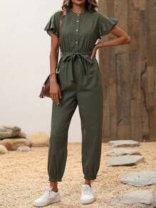 EMERY ROSE Butterfly Sleeve Belted Jumpsuit