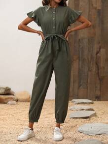 EMERY ROSE Butterfly Sleeve Belted Jumpsuit