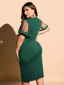 SHEIN Clasi Plus Contrast Mesh Flounce Sleeve Dress