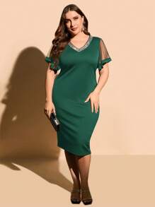 SHEIN Clasi Plus Contrast Mesh Flounce Sleeve Dress