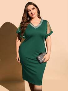 SHEIN Clasi Plus Contrast Mesh Flounce Sleeve Dress