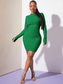 SHEIN SXY Cổ giả Viền ven Váy bodycon - màu xanh lá - Xem 5