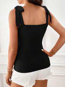 SHEIN Privé Solid Knot Shoulder Wide Straps Top