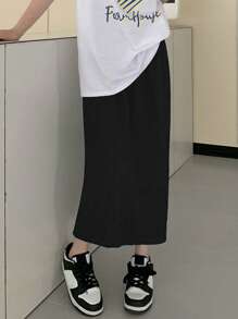 Solid Elastic Waist Skirt