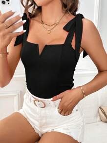 SHEIN Privé Solid Knot Shoulder Wide Straps Top