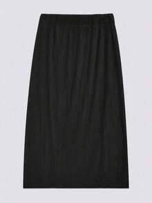 Solid Elastic Waist Skirt