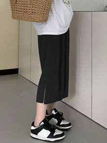 Solid Elastic Waist Skirt