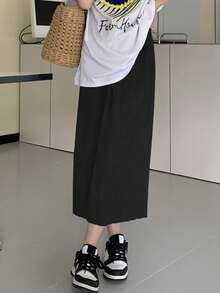 Solid Elastic Waist Skirt