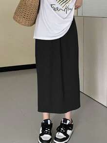 Solid Elastic Waist Skirt