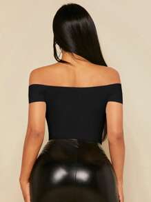SHEIN SXY Off Shoulder Solid Women Outfit Black Bodysuit - Black - View 2
