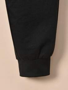 Cậu bé Tween Cổ điển Vá lại Tay áo dài Vòng cổ Bộ áo thể thao và quần thể thao - màu đen - Xem 8